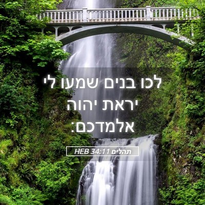 Picture 05 - תהלים 34:11 HEB - לכו בנים שמעו לי יראת יהוה - Bible Verse Picture