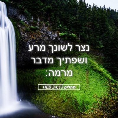 Picture 05 - תהלים 34:13 HEB - נצר לשונך מרע ושפתיך מדבר - Bible Verse Picture