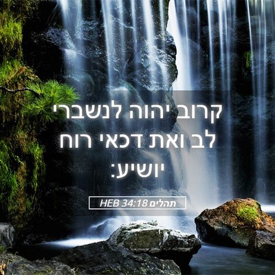 Picture 05 - תהלים 34:18 HEB - קרוב יהוה לנשברי לב ואת - Bible Verse Picture