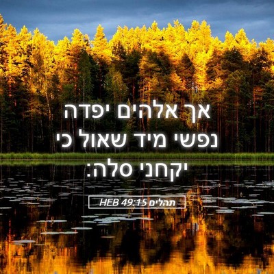 Picture 05 - תהלים 49:15 HEB - אך אלהים יפדה נפשי מיד שאול - Bible Verse Picture