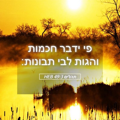 Picture 05 - תהלים 49:3 HEB - פי ידבר חכמות והגות לבי - Bible Verse Picture