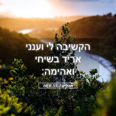 Picture 05 - תהלים 55:2 HEB - הקשיבה לי וענני אריד בשיחי - Bible Verse Picture