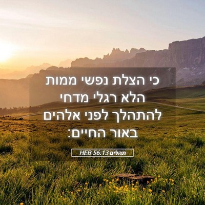 Picture 05 - תהלים 56:13 HEB - כי הצלת נפשי ממות הלא רגלי - Bible Verse Picture