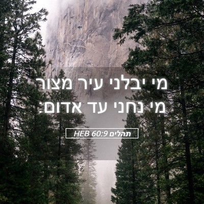 Picture 05 - תהלים 60:9 HEB - מי יבלני עיר מצור מי נחני - Bible Verse Picture