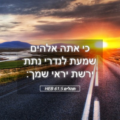 Picture 05 - תהלים 61:5 HEB - כי אתה אלהים שמעת לנדרי נתת - Bible Verse Picture