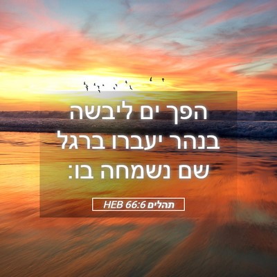 Picture 05 - תהלים 66:6 HEB - הפך ים ליבשה בנהר יעברו - Bible Verse Picture
