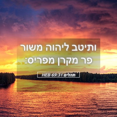 Picture 05 - תהלים 69:31 HEB - ותיטב ליהוה משור פר מקרן - Bible Verse Picture