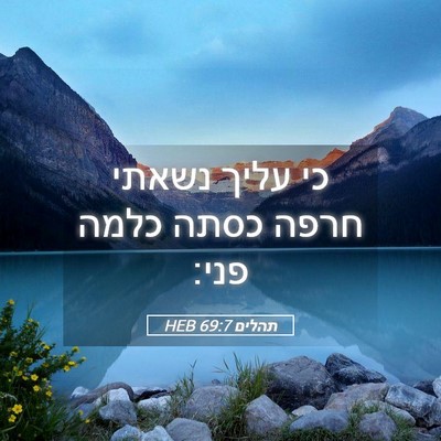 Picture 05 - תהלים 69:7 HEB - כי עליך נשאתי חרפה כסתה - Bible Verse Picture