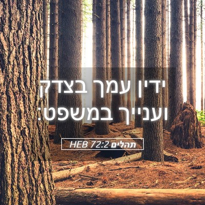 Picture 05 - תהלים 72:2 HEB - ידין עמך בצדק וענייך - Bible Verse Picture