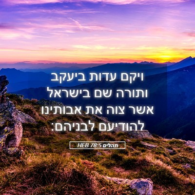 Picture 05 - תהלים 78:5 HEB - ויקם עדות ביעקב ותורה שם - Bible Verse Picture