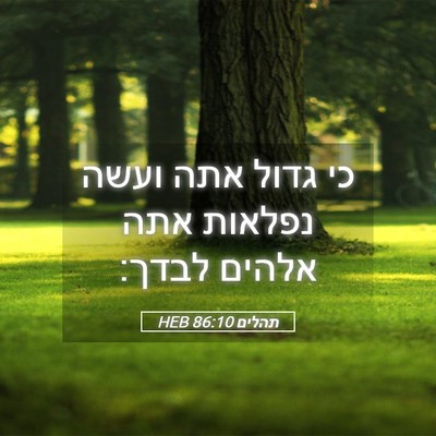 Picture 05 - תהלים 86:10 HEB - כי גדול אתה ועשה נפלאות אתה - Bible Verse Picture