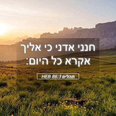 Picture 05 - תהלים 86:3 HEB - חנני אדני כי אליך אקרא כל - Bible Verse Picture