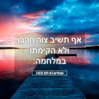 Picture 05 - תהלים 89:43 HEB - אף תשיב צור חרבו ולא הקימתו - Bible Verse Picture