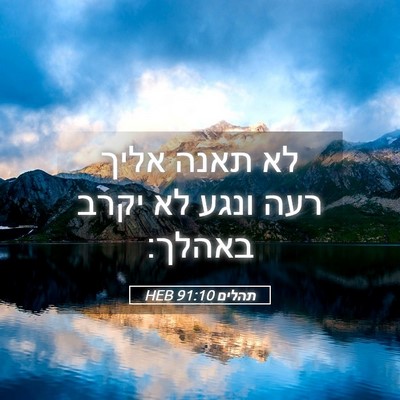 Picture 05 - תהלים 91:10 HEB - לא תאנה אליך רעה ונגע לא - Bible Verse Picture