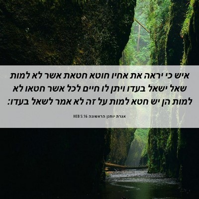 Picture 06 - אגרת יוחנן הראשונה 5:16 HEB - איש כי יראה את אחיו חוטא - Bible Verse Picture