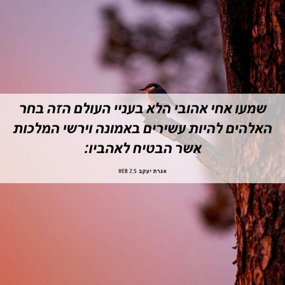 Picture 06 - אגרת יעקב 2:5 HEB - שמעו אחי אהובי הלא בעניי - Bible Verse Picture
