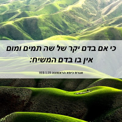 Picture 06 - אגרת כיפא הראשונה 1:19 HEB - כי אם בדם יקר של שה תמים - Bible Verse Picture