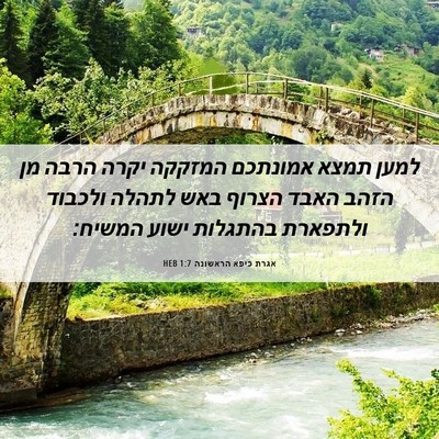 Picture 06 - אגרת כיפא הראשונה 1:7 HEB - למען תמצא אמונתכם המזקקה - Bible Verse Picture