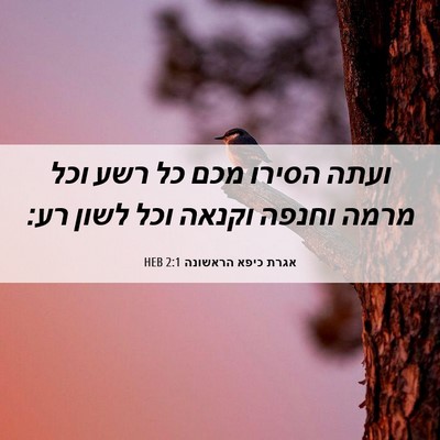 Picture 06 - אגרת כיפא הראשונה 2:1 HEB - ועתה הסירו מכם כל רשע וכל - Bible Verse Picture