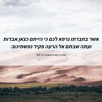 Picture 06 - אגרת כיפא הראשונה 2:25 HEB - אשר בחברתו נרפא לכם כי - Bible Verse Picture