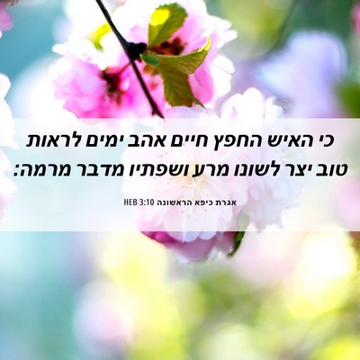 Picture 06 - אגרת כיפא הראשונה 3:10 HEB - כי האיש החפץ חיים אהב ימים - Bible Verse Picture