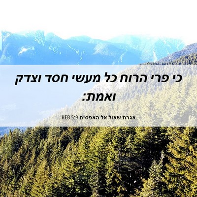 Picture 06 - אגרת שאול אל האפסים 5:9 HEB - כי פרי הרוח כל מעשי חסד - Bible Verse Picture