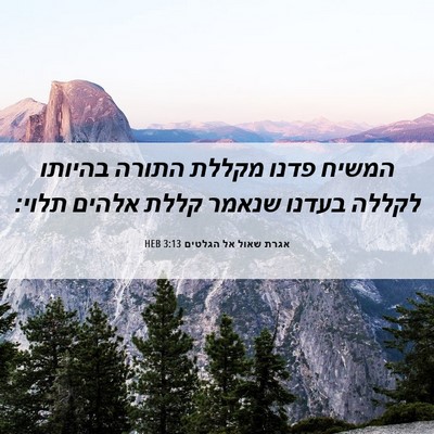 Picture 06 - אגרת שאול אל הגלטים 3:13 HEB - המשיח פדנו מקללת התורה - Bible Verse Picture