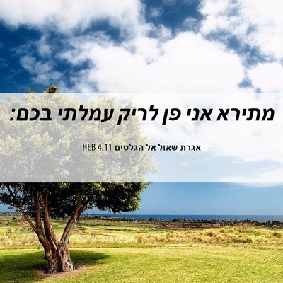 Picture 06 - אגרת שאול אל הגלטים 4:11 HEB - מתירא אני פן לריק עמלתי - Bible Verse Picture