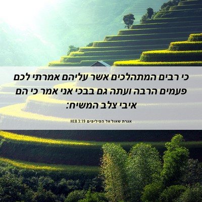 Picture 06 - אגרת שאול אל הפיליפים 3:19 HEB - כי רבים המתהלכים אשר עליהם - Bible Verse Picture