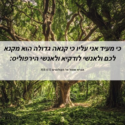 Picture 06 - אגרת שאול אל הקולוסים 4:13 HEB - כי מעיד אני עליו כי קנאה - Bible Verse Picture