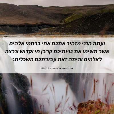 Picture 06 - אגרת שאול אל הרומים 12:1 HEB - ועתה הנני מזהיר אתכם אחי - Bible Verse Picture