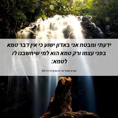 Picture 06 - אגרת שאול אל הרומים 14:14 HEB - ידעתי ומבטח אני באדון ישוע - Bible Verse Picture