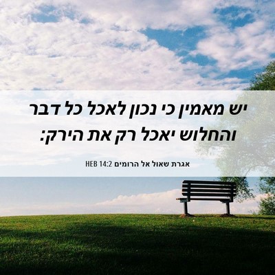 Picture 06 - אגרת שאול אל הרומים 14:2 HEB - יש מאמין כי נכון לאכל כל - Bible Verse Picture