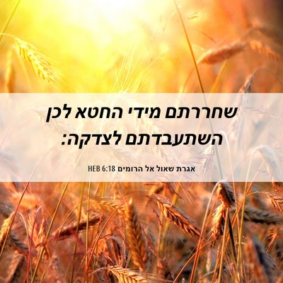 Picture 06 - אגרת שאול אל הרומים 6:18 HEB - שחררתם מידי החטא לכן - Bible Verse Picture