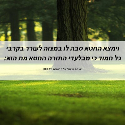 Picture 06 - אגרת שאול אל הרומים 7:8 HEB - וימצא החטא סבה לו במצוה - Bible Verse Picture