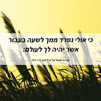 Picture 06 - אגרת שאול אל פילימון 1:15 HEB - כי אולי נפרד ממך לשעה בעבור - Bible Verse Picture