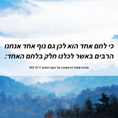 Picture 06 - אגרת שאול הראשונה אל הקורינתים 10:17 HEB - כי לחם אחד הוא לכן גם נוף - Bible Verse Picture