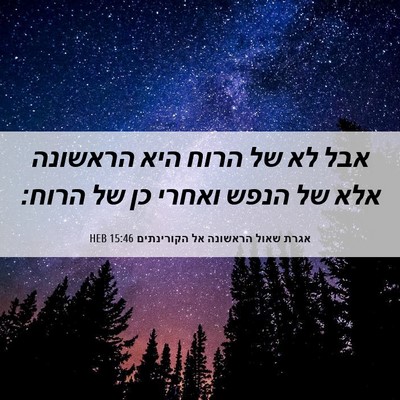 Picture 06 - אגרת שאול הראשונה אל הקורינתים 15:46 HEB - אבל לא של הרוח היא הראשונה - Bible Verse Picture