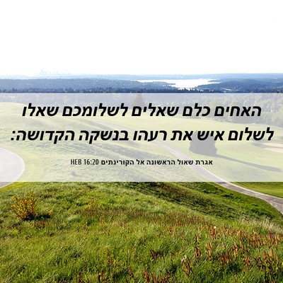 Picture 06 - אגרת שאול הראשונה אל הקורינתים 16:20 HEB - האחים כלם שאלים לשלומכם - Bible Verse Picture