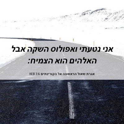 Picture 06 - אגרת שאול הראשונה אל הקורינתים 3:6 HEB - אני נטעתי ואפולוס השקה אבל - Bible Verse Picture