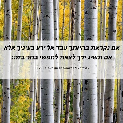 Picture 06 - אגרת שאול הראשונה אל הקורינתים 7:21 HEB - אם נקראת בהיותך עבד אל ירע - Bible Verse Picture