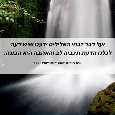 Picture 06 - אגרת שאול הראשונה אל הקורינתים 8:1 HEB - ועל דבר זבחי האלילים ידענו - Bible Verse Picture