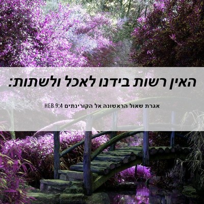 Picture 06 - אגרת שאול הראשונה אל הקורינתים 9:4 HEB - האין רשות בידנו לאכל - Bible Verse Picture