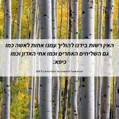 Picture 06 - אגרת שאול הראשונה אל הקורינתים 9:5 HEB - האין רשות בידנו להוליך - Bible Verse Picture
