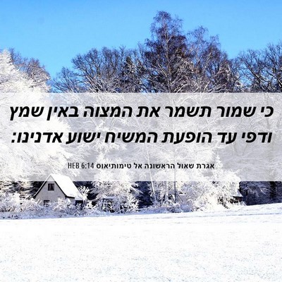 Picture 06 - אגרת שאול הראשונה אל טימותיאוס 6:14 HEB - כי שמור תשמר את המצוה באין - Bible Verse Picture