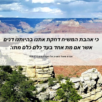 Picture 06 - אגרת שאול השניה אל הקורינתים 5:14 HEB - כי אהבת המשיח דחקת אתנו - Bible Verse Picture