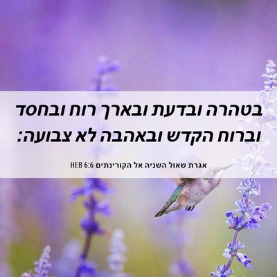 Picture 06 - אגרת שאול השניה אל הקורינתים 6:6 HEB - בטהרה ובדעת ובארך רוח - Bible Verse Picture