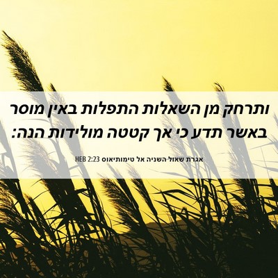 Picture 06 - אגרת שאול השניה אל טימותיאוס 2:23 HEB - ותרחק מן השאלות התפלות - Bible Verse Picture