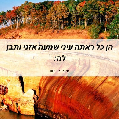 Picture 06 - איוב 13:1 HEB - הן כל ראתה עיני שמעה אזני - Bible Verse Picture