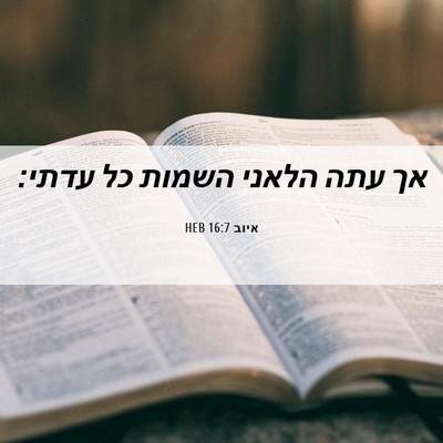 Picture 06 - איוב 16:7 HEB - אך עתה הלאני השמות כל - Bible Verse Picture